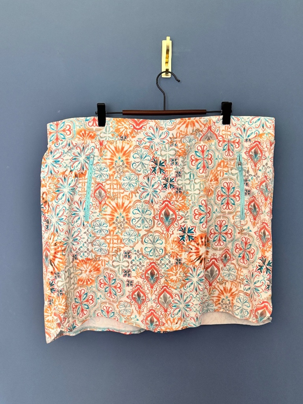 T By Talbots EVERYDAY STRETCH SKORT FRESHWATER MEDALLION Zip Pockets Size 3X EUC